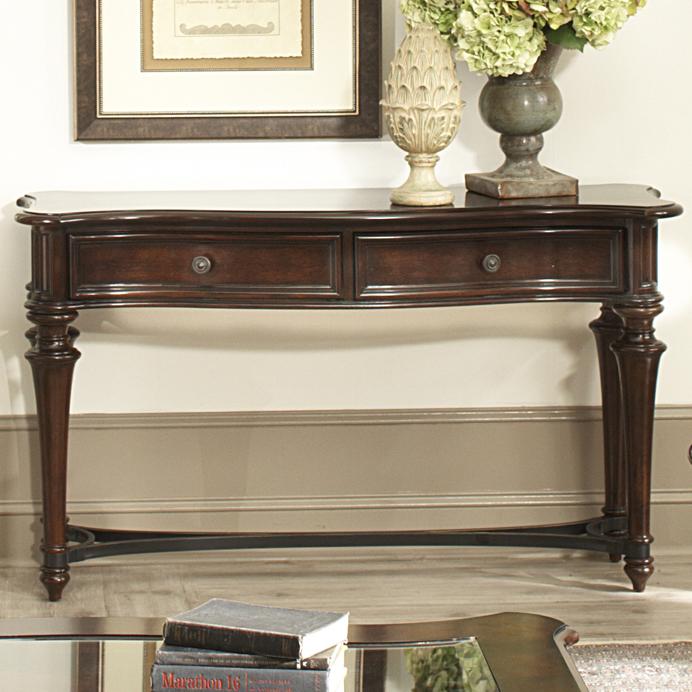 Kingston Plantation Sofa Table with Two Drawers and Metal Stretcher